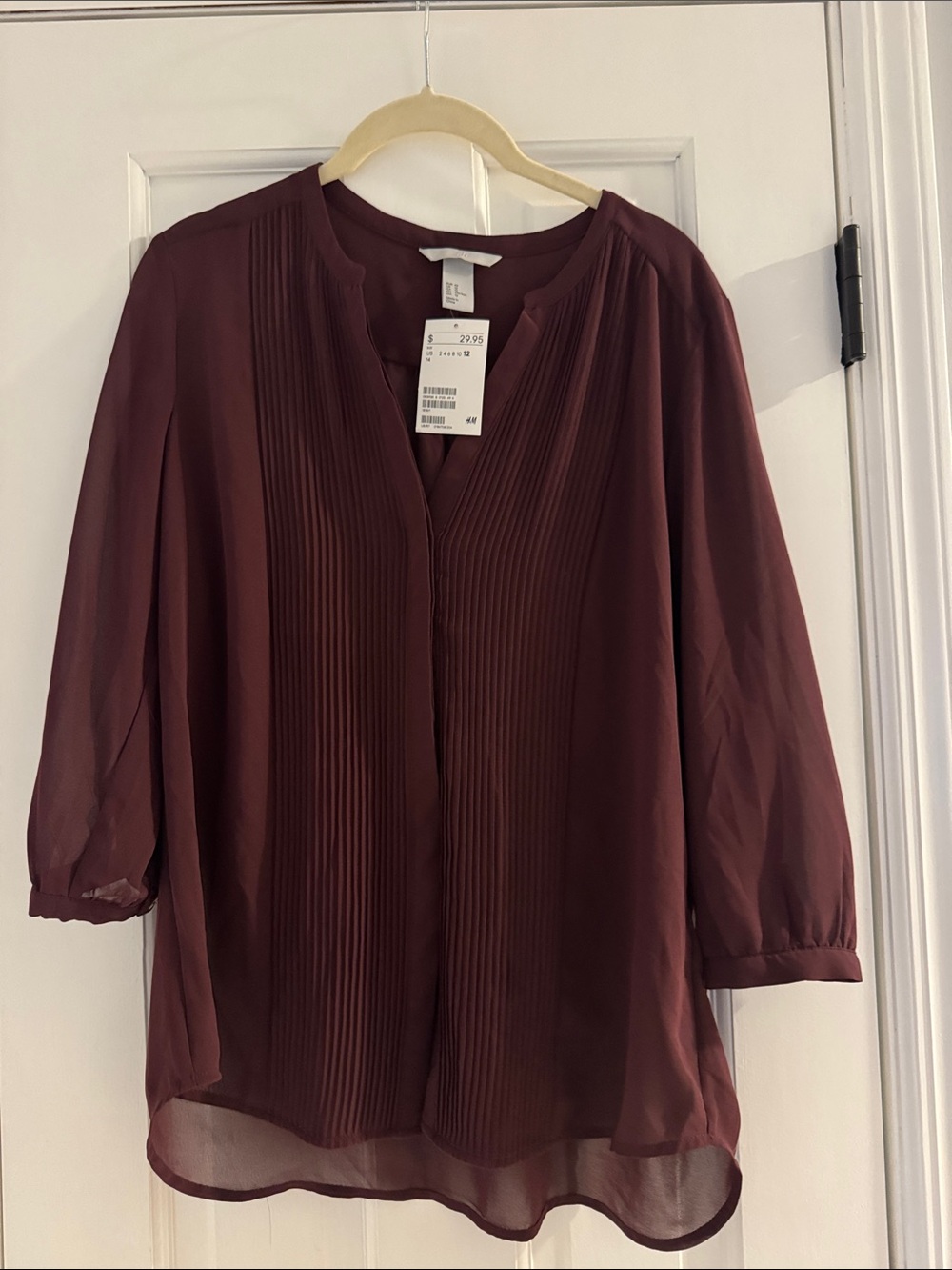 H&M Burgundy Pintuck Chiffon Blouse